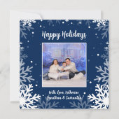 Cartes Pour Fêtes Annuelles Joyeuses Fêtes Photo de flocons de neige bleus et (Devant)