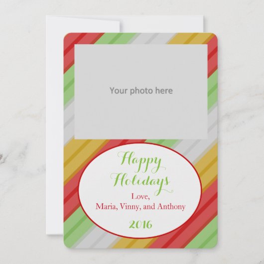 Cartes Pour Fêtes Annuelles Joyeuses Fêtes Photo Rayée (Devant)