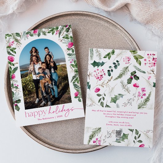 Cartes Pour Fêtes Annuelles Joyeuses fêtes Pink vert clair Arc 1 Photo