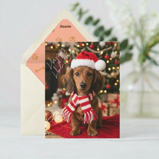 Cartes Pour Fêtes Annuelles Joyeuses Fêtes Portrait de Noël de Teckel
