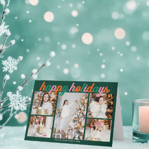 Cartes Pour Fêtes Annuelles Joyeuses Fêtes Rétro Mignonnes Photo Pliée Verte
