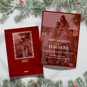 Cartes Pour Fêtes Annuelles Joyeuses Fêtes Rouge Gradient Deux Photo Famille