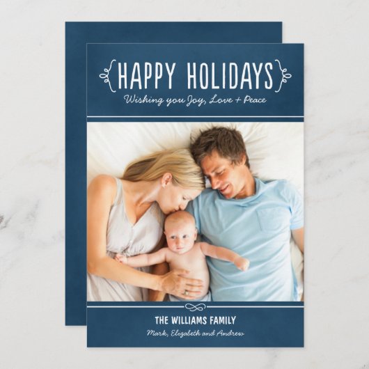 Cartes Pour Fêtes Annuelles Joyeuses Fêtes Rustique Bleu Marine Photo Manuscri (Devant / Derrière)