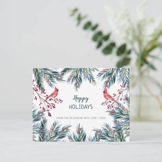 Cartes Pour Fêtes Annuelles Joyeuses Fêtes rustiques modernes branches de pin (Debout devant)