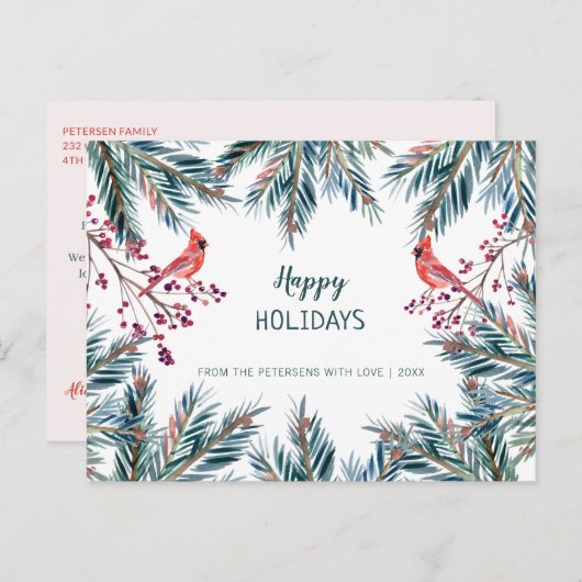 Cartes Pour Fêtes Annuelles Joyeuses Fêtes rustiques modernes branches de pin  (Devant / Derrière)