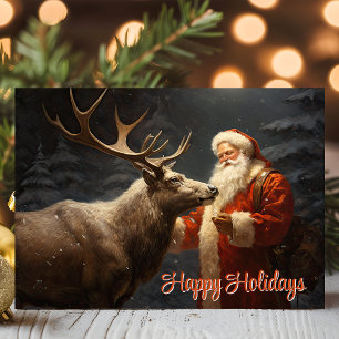 Cartes Pour Fêtes Annuelles Joyeuses Fêtes Santa et Renne Vintage