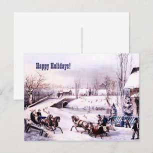Cartes Pour Fêtes Annuelles Joyeuses fêtes. Scène hivernale vintage