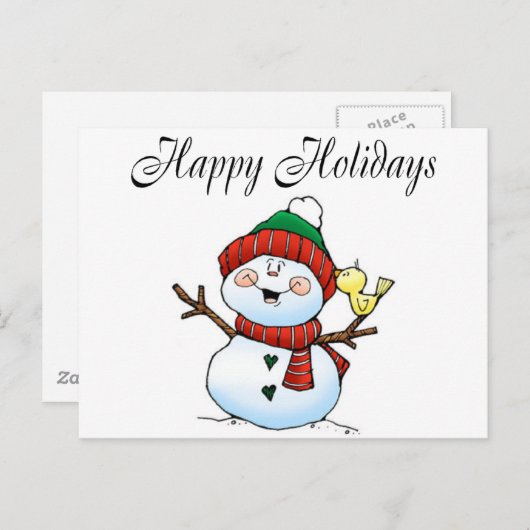 Cartes Pour Fêtes Annuelles Joyeuses fêtes (Snowman Birdy) (Devant / Derrière)