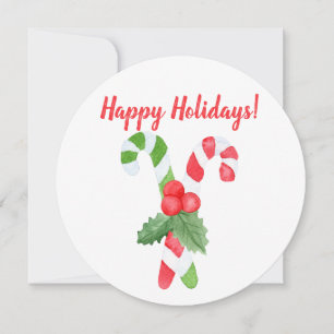 Cartes Pour Fêtes Annuelles Joyeuses fêtes ! Sucre de canne aquarelle Noël