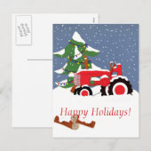 Cartes Pour Fêtes Annuelles Joyeuses fêtes ! Tracteur rouge (Devant / Derrière)