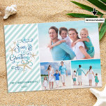 Cartes Pour Fêtes Annuelles Joyeuses Fêtes tropicaux ou nautiques | Bande<br><div class="desc">Un jeu amusant, tropical ou nautique sur "Bonnes Fêtes" avec les mots "Mer et Voeux" dans une typographie moderne et élégante dans des couleurs sous-marines tranquilles accentuées par l'étoile de mer contre un arrière - plan à rayures aqua/turquoise. Cette salutation de plage et de vacances à thème aquatique coordonne avec...</div>