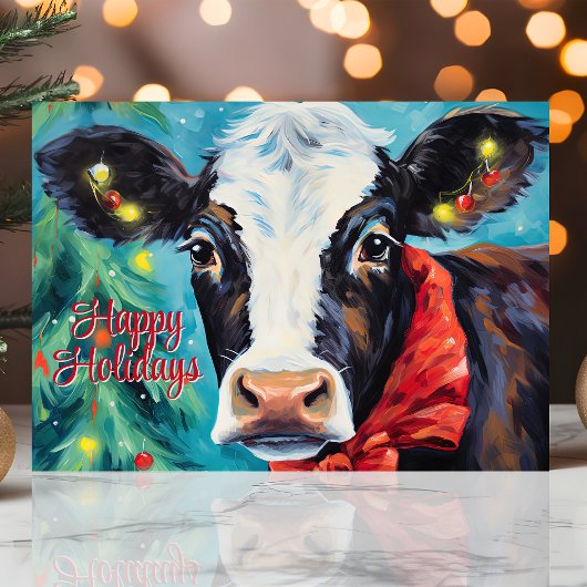 Cartes Pour Fêtes Annuelles Joyeuses fêtes Vache de Noël avec Bow