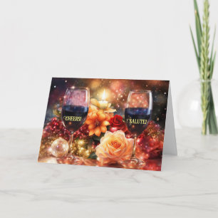 Cartes Pour Fêtes Annuelles Joyeuses Fêtes Vin Cheers Salute Fleurs