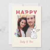 Cartes Pour Fêtes Annuelles Joyeuses Fleurs de lapin de Pâques Photo modifiabl (Devant)