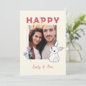 Cartes Pour Fêtes Annuelles Joyeuses Fleurs de lapin de Pâques Photo modifiabl (Debout devant)