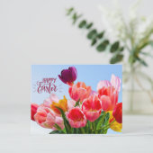 Cartes Pour Fêtes Annuelles Joyeuses fleurs de tulipes de Pâques (Debout devant)