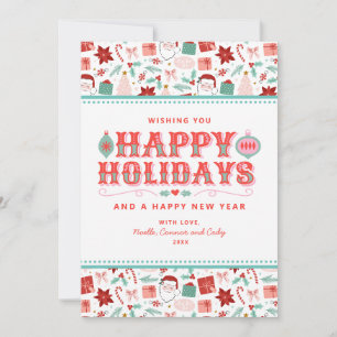 Cartes Pour Fêtes Annuelles Joyeuses Joyeuses Fêtes Rose et Rouge Holly