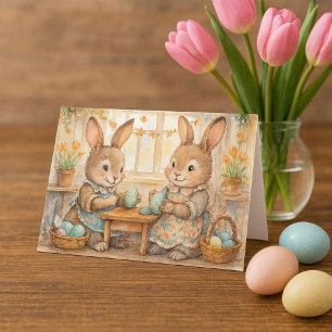 Cartes Pour Fêtes Annuelles Joyeuses Pâques Adorables Lapins de Pâques & Œufs