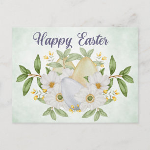 Cartes Pour Fêtes Annuelles Joyeuses Pâques Aquarelle Fleurs et Œufs de Pâques