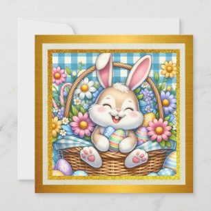 Cartes Pour Fêtes Annuelles Joyeuses Pâques avec un lapin mignon, des œufs et