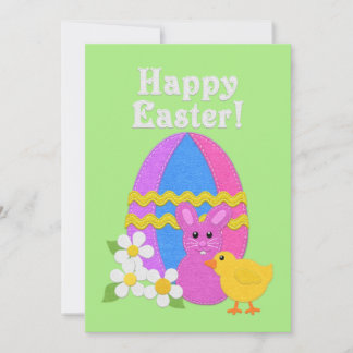 Cartes Pour Fêtes Annuelles Joyeuses Pâques Felt Look Œuf de Pâques Lapin Pous