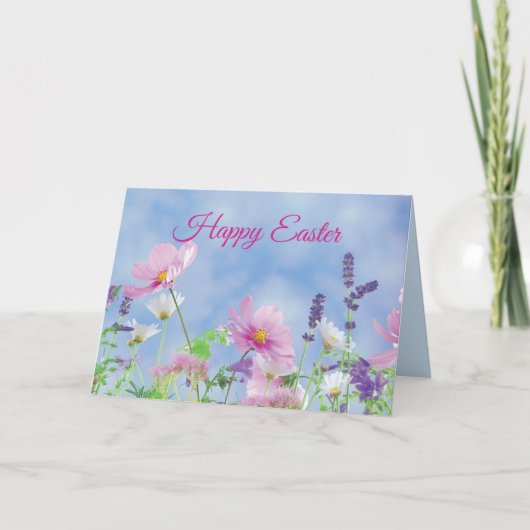 Cartes Pour Fêtes Annuelles Joyeuses Pâques, fleurs sauvages (Devant)