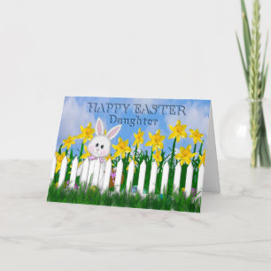 CARTES POUR FÊTES ANNUELLES JOYEUSES PÂQUES - JONQUILLES ET LAPIN - FILLE