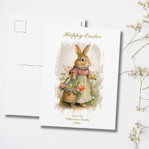 Cartes Pour Fêtes Annuelles Joyeuses Pâques Lapin Vintage Florales Texte perso