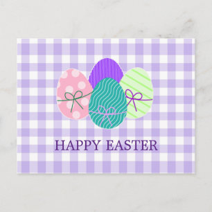 Cartes Pour Fêtes Annuelles Joyeuses Pâques Motif Gingham Lavande Campagne