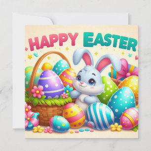 Cartes Pour Fêtes Annuelles Joyeuses Pâques - Œufs de lapin aux couleurs paste
