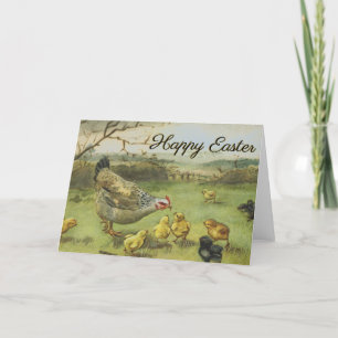 Cartes Pour Fêtes Annuelles Joyeuses Pâques Poule et poussins Pastorale vintag