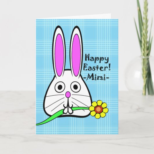 Cartes Pour Fêtes Annuelles Joyeuses Pâques pour Mimi, lapin mignon et fleur (Devant)