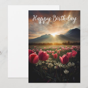 Cartes Pour Fêtes Annuelles Joyeuses tulipes et montagnes d'anniversaire
