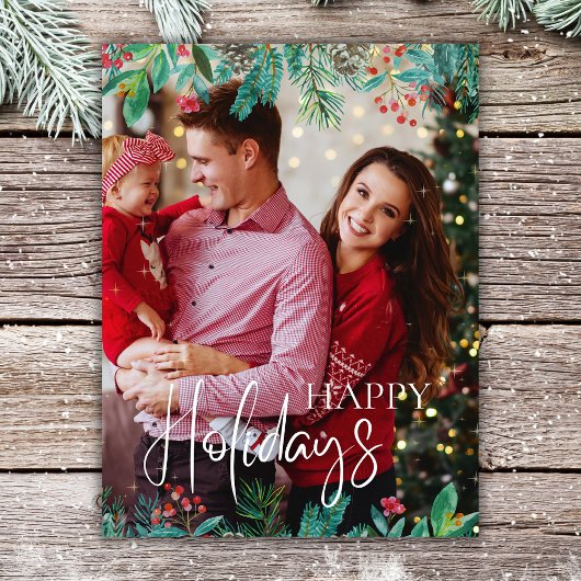 Cartes Pour Fêtes Annuelles Joyeuses vacances 1 photo Noël Vert