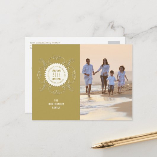 Cartes Pour Fêtes Annuelles Joyeuses vacances Aimer la paix Joie Phoque Ornate (Devant/Arrière en situation)