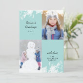 Cartes Pour Fêtes Annuelles Joyeuses vacances Aqua Snowy Minimal Photo de fami (Debout devant)