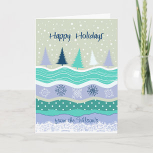 Cartes Pour Fêtes Annuelles Joyeuses Vacances, Arbres Snowflakes, Ajoutez Votr