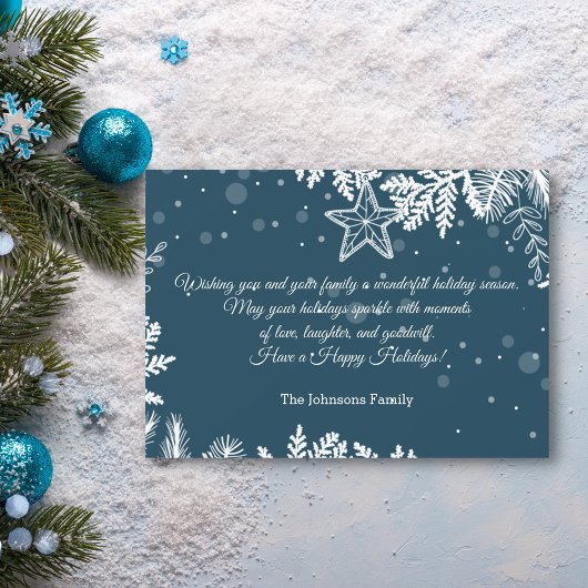 Cartes Pour Fêtes Annuelles joyeuses vacances blanc bleu sapins de noël élégan