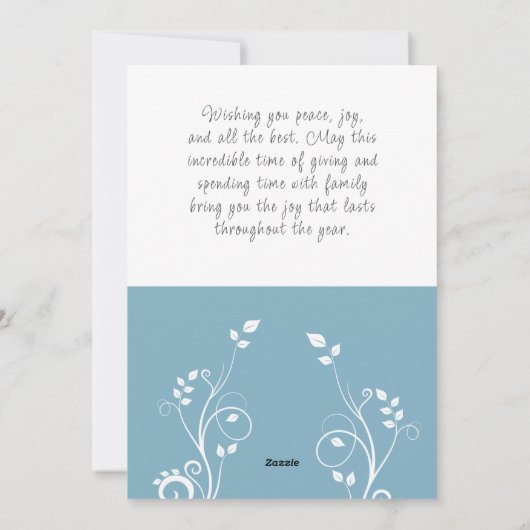 Cartes Pour Fêtes Annuelles Joyeuses vacances Blue Foliage Photo famille (Dos)