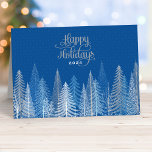 Cartes Pour Fêtes Annuelles Joyeuses vacances Blue Silver Winter Scène Affaire<br><div class="desc">Souhaitez à vos employés, clients et contacts professionnels "Joyeux Vacances" cet hiver avec cette carte de vacances élégante. Ce design saisonnier comprend des pins modernes et un ciel nocturne à motifs avec du texte dans un script décoratif. Les couleurs du design comprennent des tons bleu et bleu marine avec des...</div>