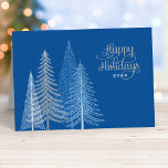 Cartes Pour Fêtes Annuelles Joyeuses vacances Blue Silver Winter Scène Affaire<br><div class="desc">Souhaitez à vos employés, clients et contacts professionnels "Joyeux Vacances" cet hiver avec cette carte de vacances élégante. Ce design saisonnier comprend des pins modernes et un ciel nocturne à motifs avec du texte dans un script décoratif. Les couleurs du design comprennent des tons bleu et bleu marine avec des...</div>