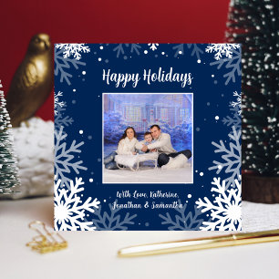 Cartes Pour Fêtes Annuelles Joyeuses vacances Blue & White Snowflakes Photo