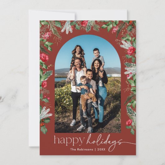 Cartes Pour Fêtes Annuelles Joyeuses vacances Bourgogne Arc botanique 1 Photo (Devant)