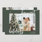 Cartes Pour Fêtes Annuelles Joyeuses vacances Brosse Script photo vert (Devant / Derrière)