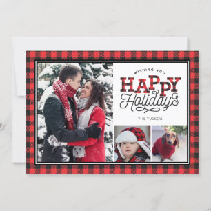 Cartes Pour Fêtes Annuelles Joyeuses vacances Buffalo Plaid Bordure 3-Photo