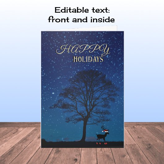 Cartes Pour Fêtes Annuelles Joyeuses vacances cerfs nuit ciel