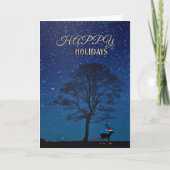 Cartes Pour Fêtes Annuelles Joyeuses vacances cerfs nuit ciel (Devant)