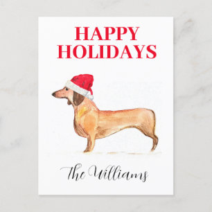 Cartes Pour Fêtes Annuelles Joyeuses vacances Chien Dachshund Elégante aquarel