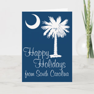 Cartes Pour Fêtes Annuelles Joyeuses vacances de SC Blue Palmetto Moon Card