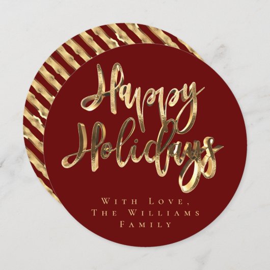 Cartes Pour Fêtes Annuelles Joyeuses vacances Elégante Bourgogne Rouge et Gold (Devant / Derrière)